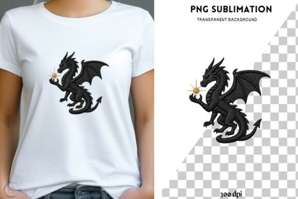 Black Embroidery Dragon PNG for Real Projects