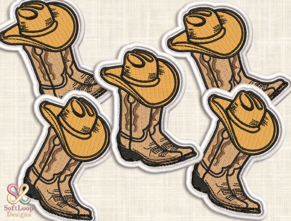 Cowboy Boot Patch Embroidery Design