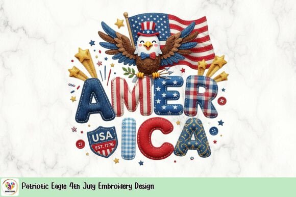 Patriotic Eagle 4th July Embroidery Design