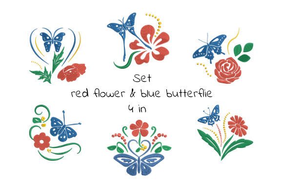 Red Flowers and Blue Butterflies